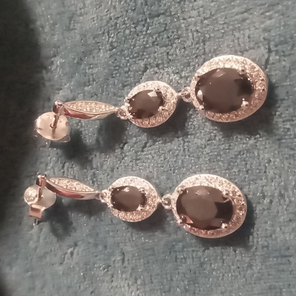 sterling silver Jewelry - Sterling silver with pave crystals & simulated black onyx drop earrings.